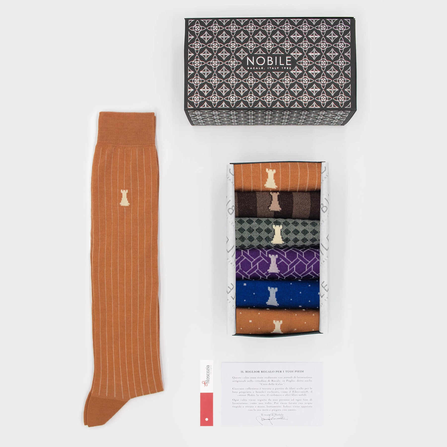 Dandy - Doos van 6 Lange Sokken voor Mannen in Filoscozia® - Gemengd Patroon