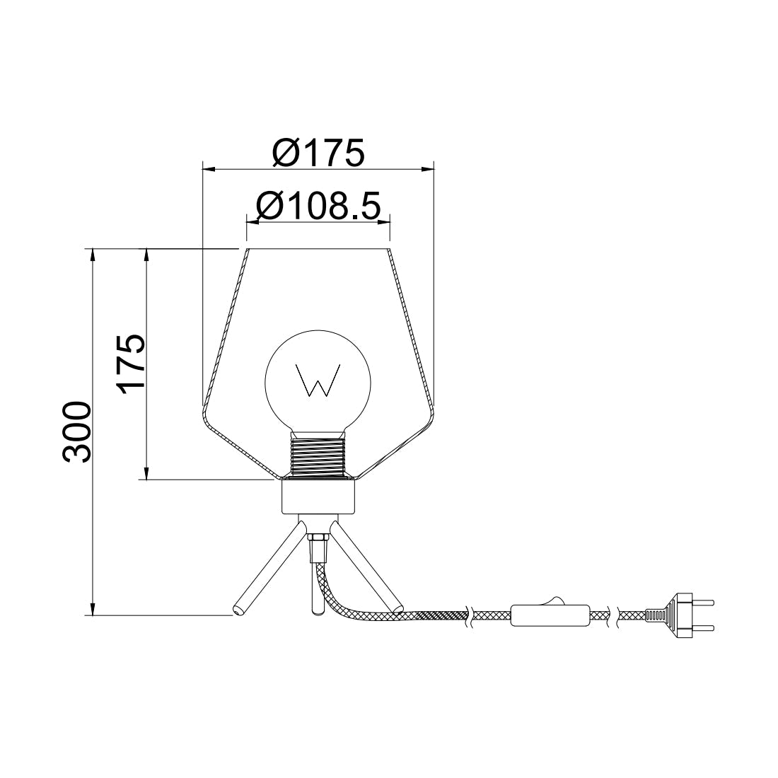 Kompakte Tischlampe mit Glasschirm und schwarzen Metallfüßen
