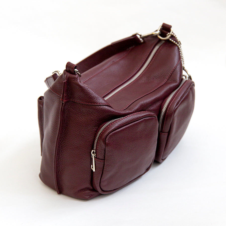 LANA - Bag with Burgundy Leather Pockets