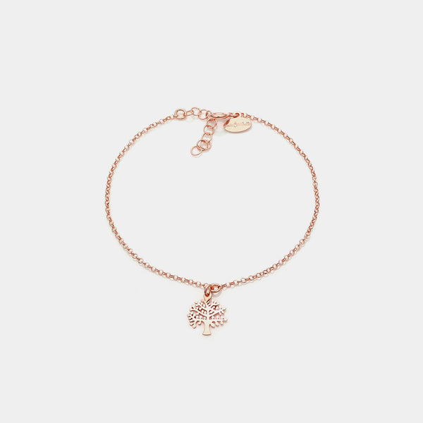 Rose gold plated silver bracelet with pierced tree of life pendant