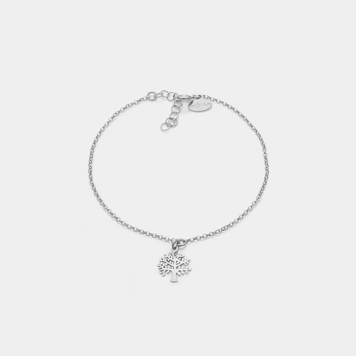 Rhodium-plated silver bracelet with pierced tree of life pendant