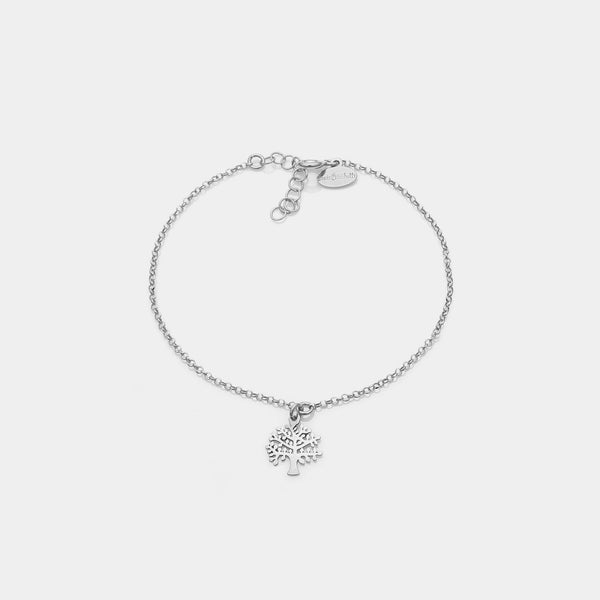 Rhodium-plated silver bracelet with pierced tree of life pendant
