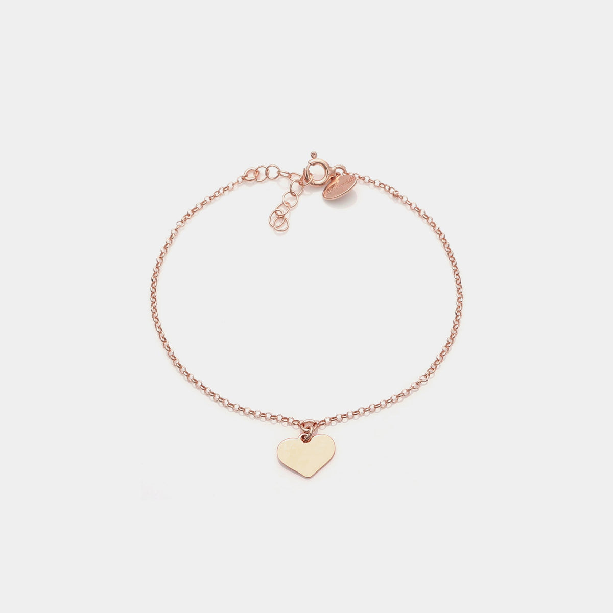 Pulsera de plata con baño de oro rosa y colgante de corazón clásico