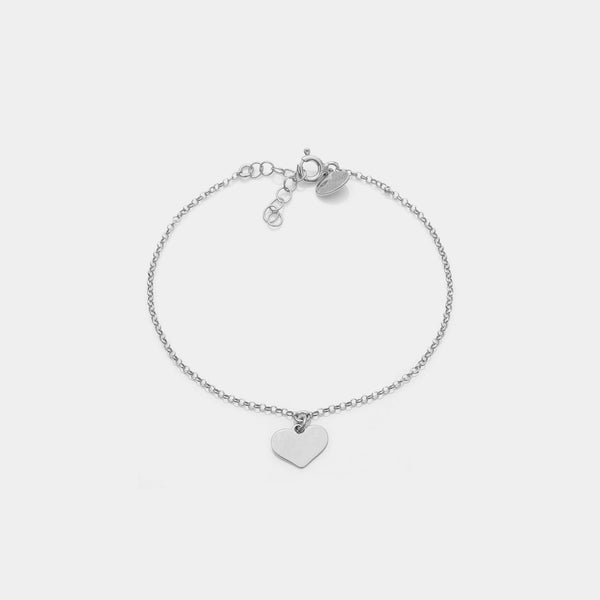 Pulsera de plata chapada en rodio con colgante de corazón clásico