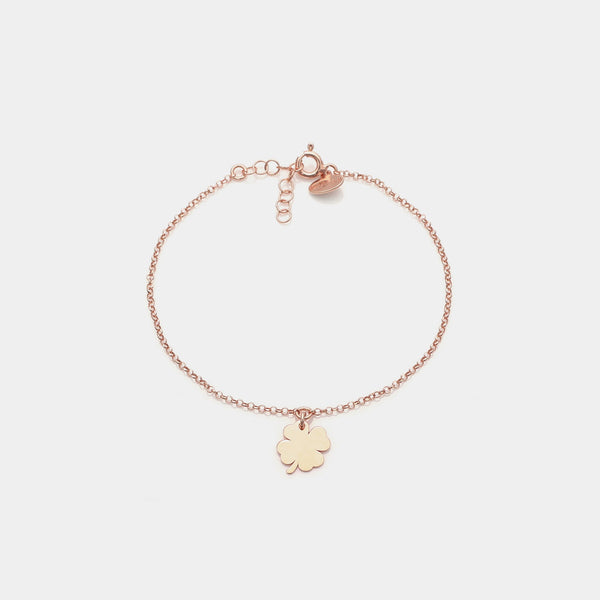 Rose gold plated silver bracelet with classic four-leaf clover pendant