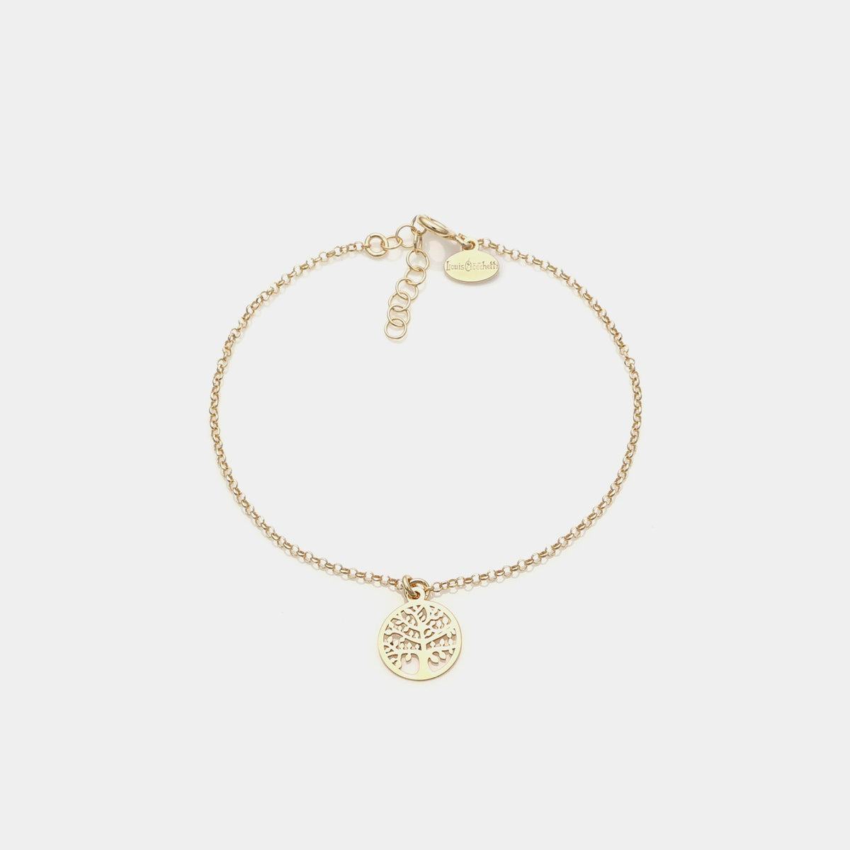 Bracciale argento dorato con pendente albero della vita traforato e cornice rotonda