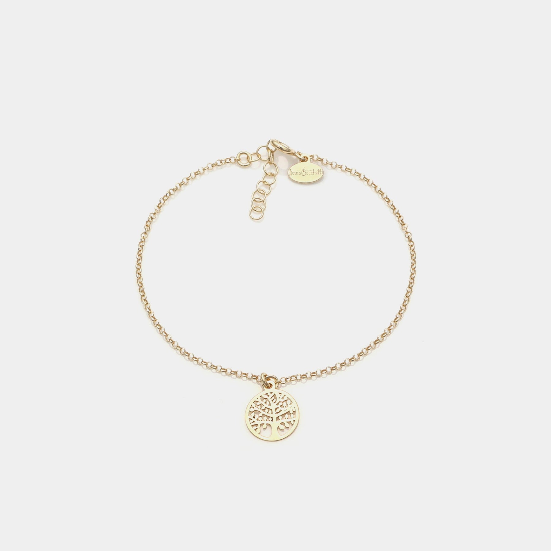 Bracciale argento dorato con pendente albero della vita traforato e cornice rotonda