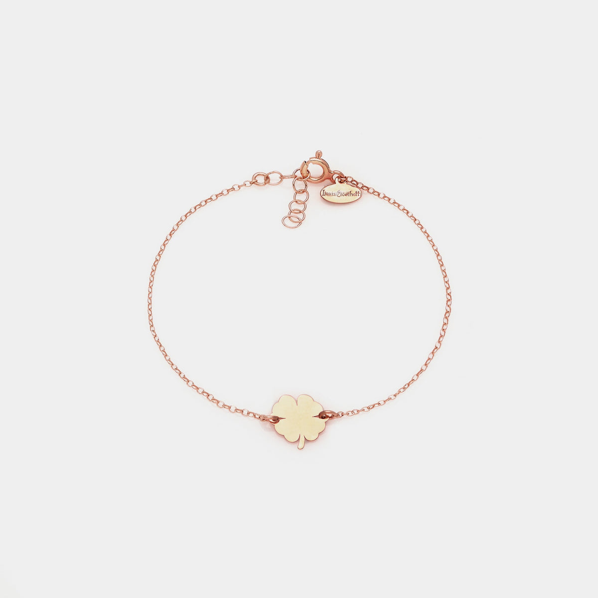 Rose gold plated silver bracelet with classic four-leaf clover centerpiece