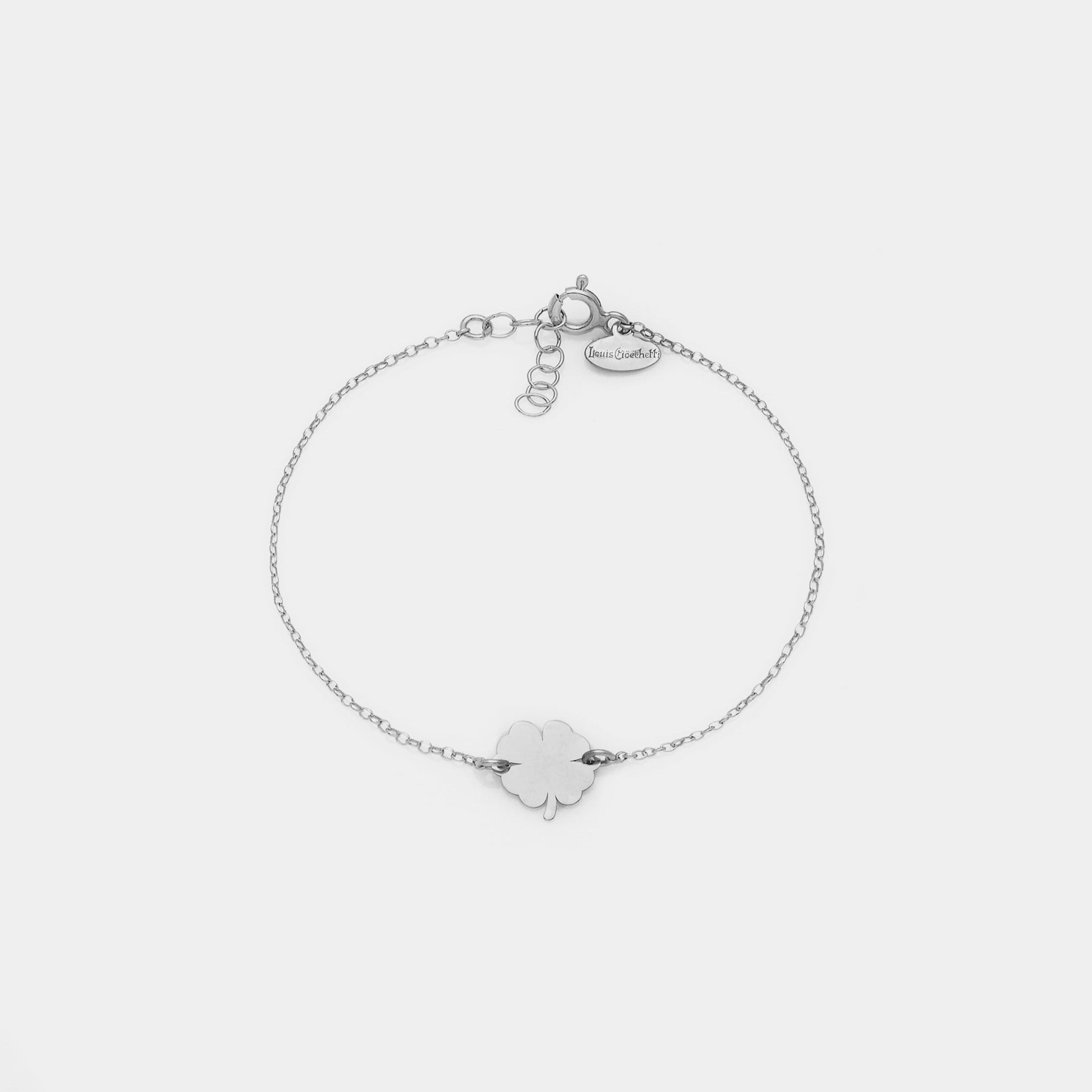Rhodium-plated silver bracelet with classic four-leaf clover centerpiece
