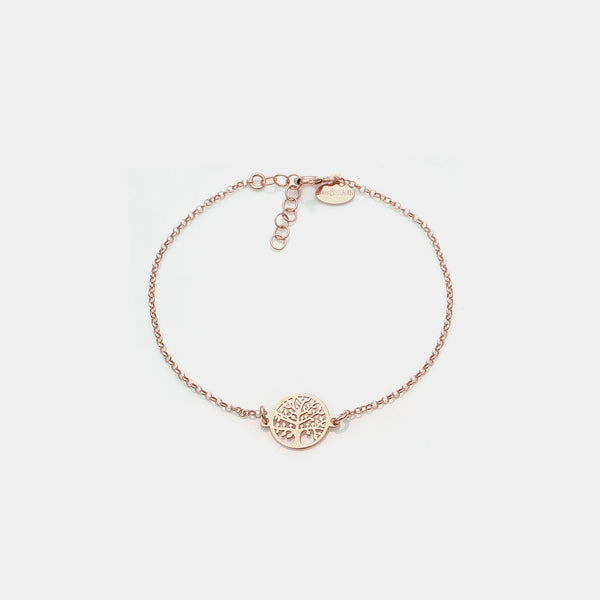 Rose gold plated silver bracelet with pierced tree of life centerpiece