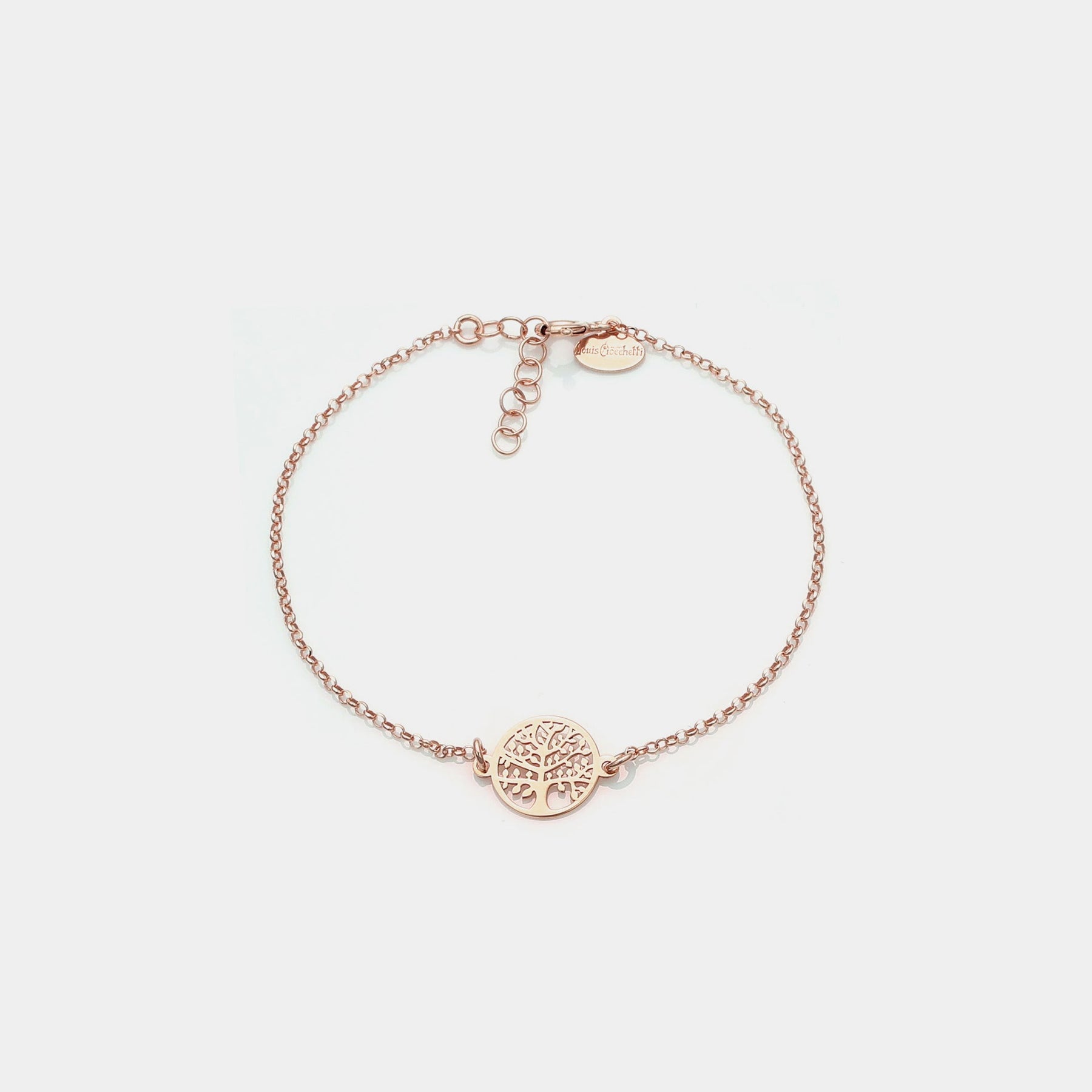 Rose gold plated silver bracelet with pierced tree of life centerpiece