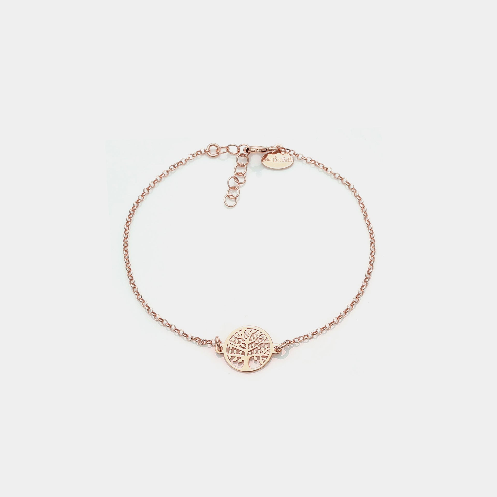 Rose gold plated silver bracelet with pierced tree of life centerpiece