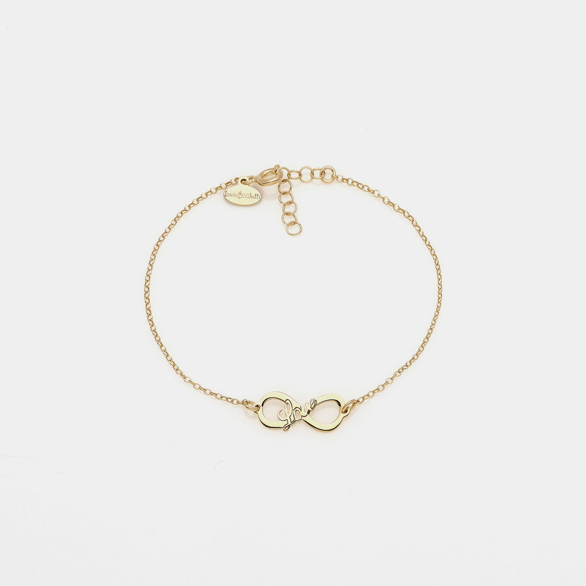 Gold-plated silver bracelet with pierced infinity center and LOVE inscription