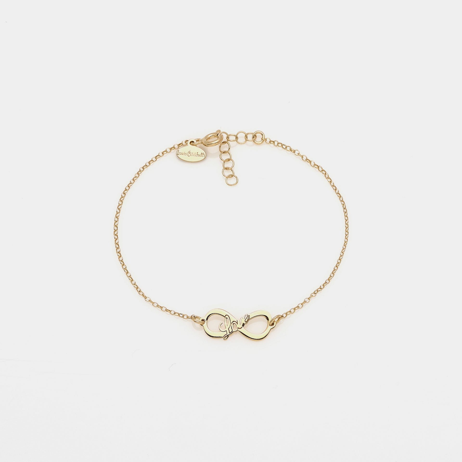 Gold-plated silver bracelet with pierced infinity center and LOVE inscription