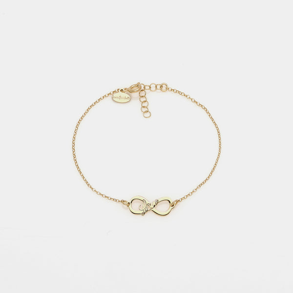 Gold-plated silver bracelet with pierced infinity center and LOVE inscription