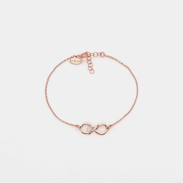 Rose gold-plated silver bracelet with pierced infinity center and LOVE inscription