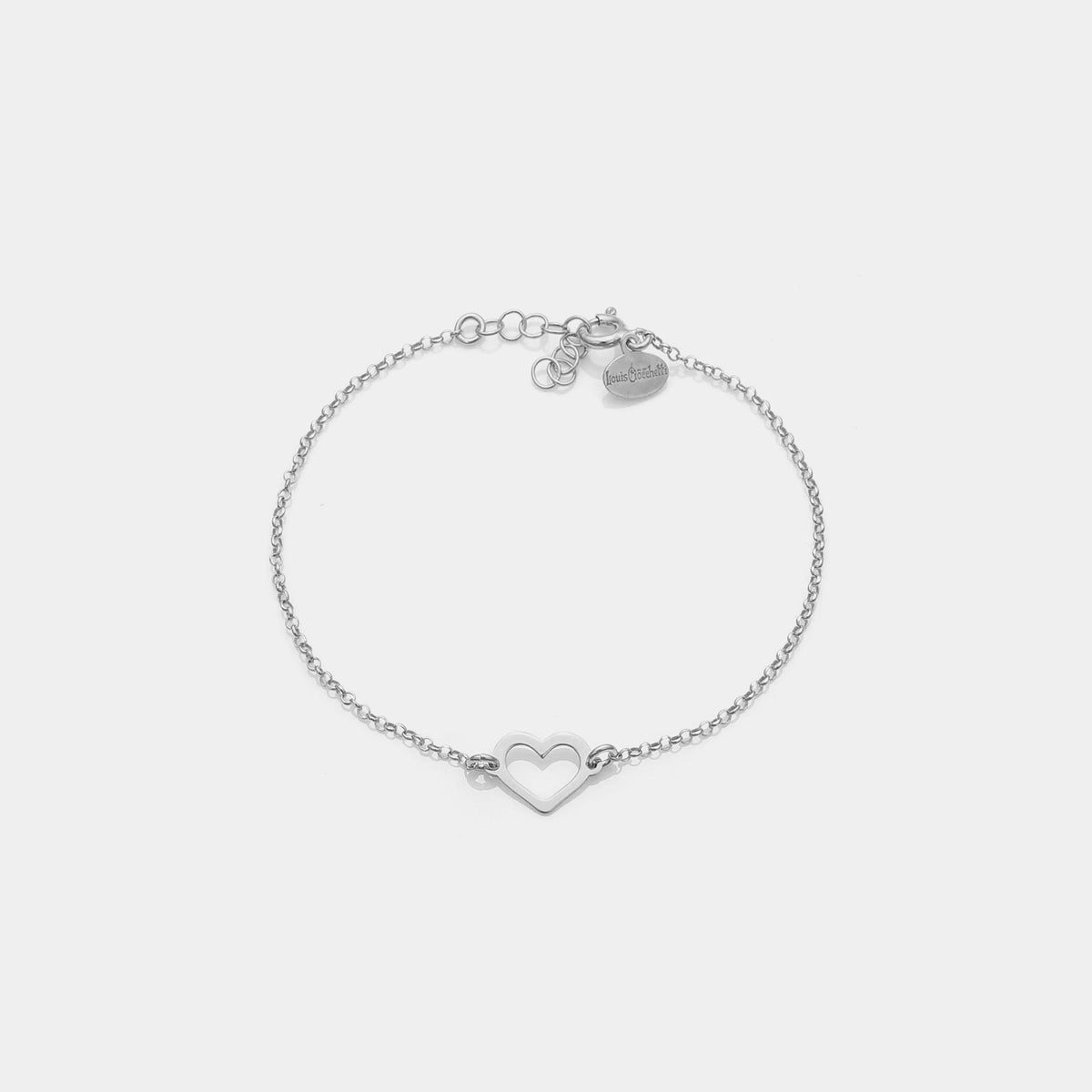 Rhodium-plated silver bracelet with pierced heart centerpiece