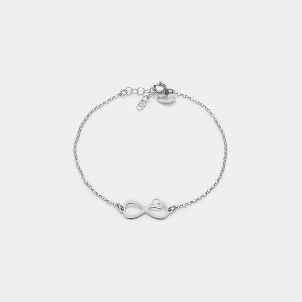 Bracciale argento rodiato con centrale infinito traforato e cuore laterale
