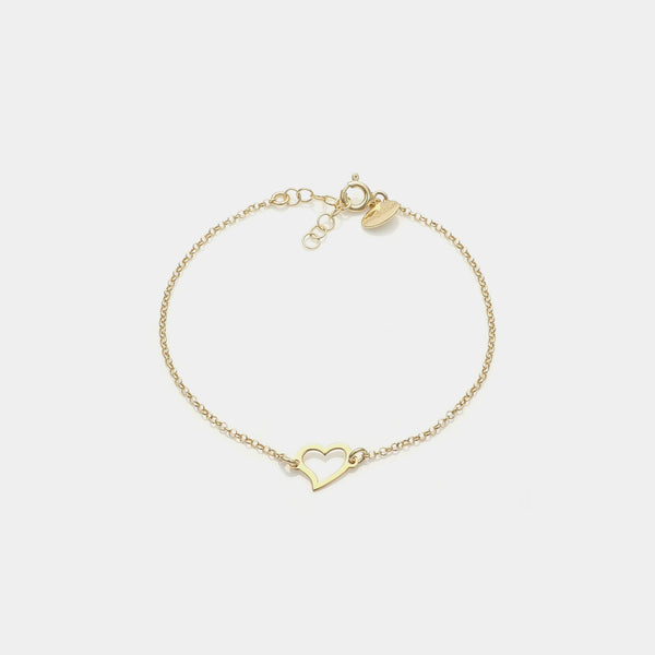 Gold-plated silver bracelet with twisted pierced heart centerpiece