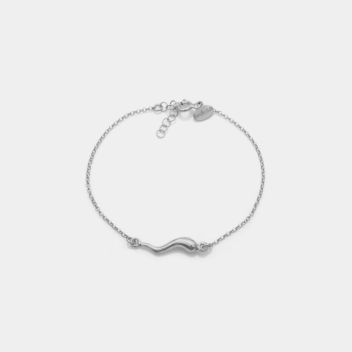 Rhodium-plated silver bracelet with central horn charm