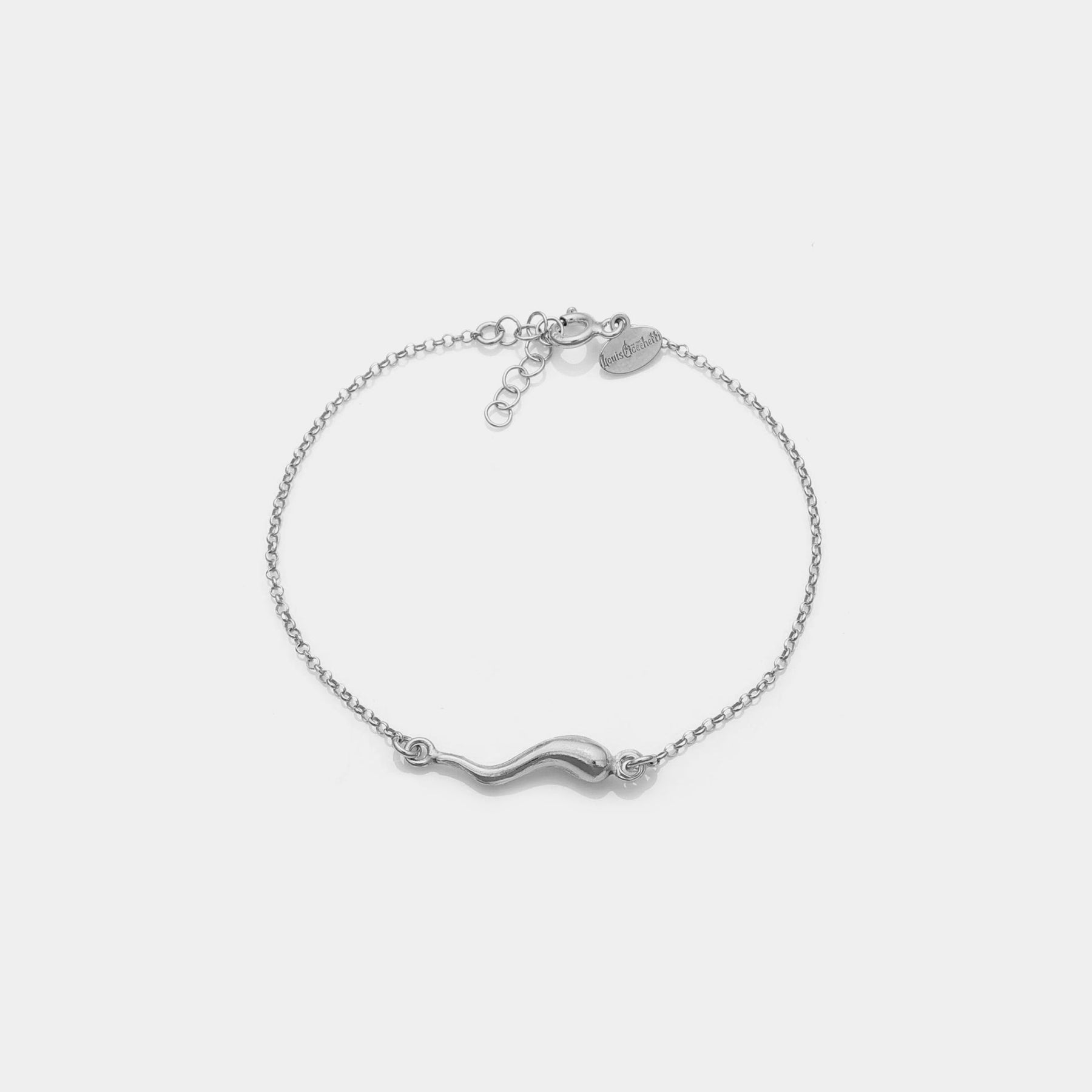 Rhodium-plated silver bracelet with central horn charm