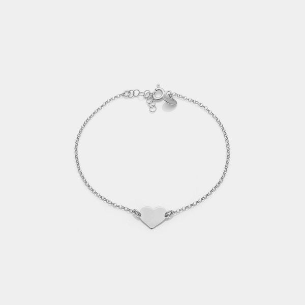 Rhodium-plated silver bracelet with classic heart centerpiece