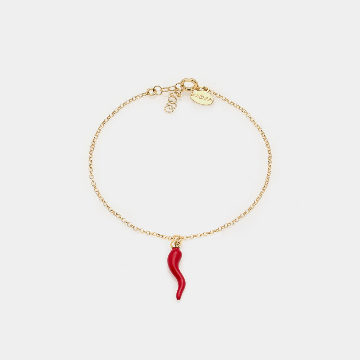 Gold-plated silver bracelet with central red enamel lucky horn pendant