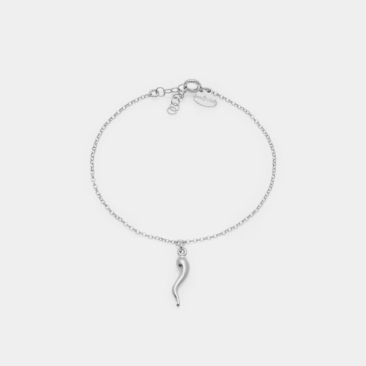Rhodium-plated silver bracelet with central lucky horn pendant