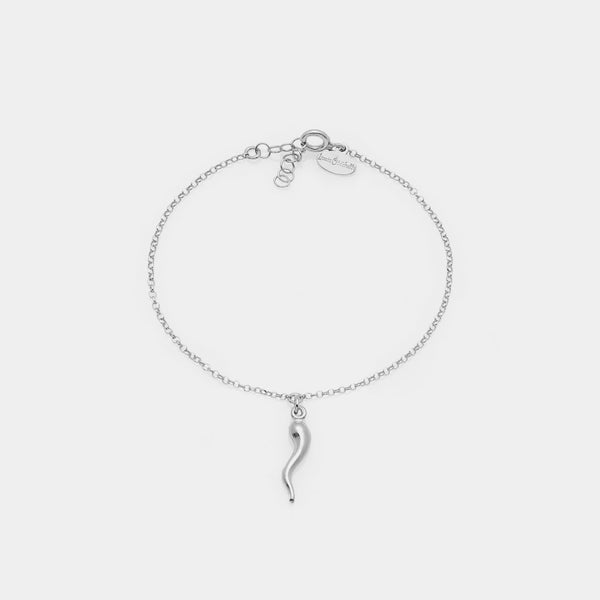 Rhodium-plated silver bracelet with central lucky horn pendant