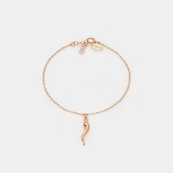 Rose gold silver bracelet with central lucky horn pendant