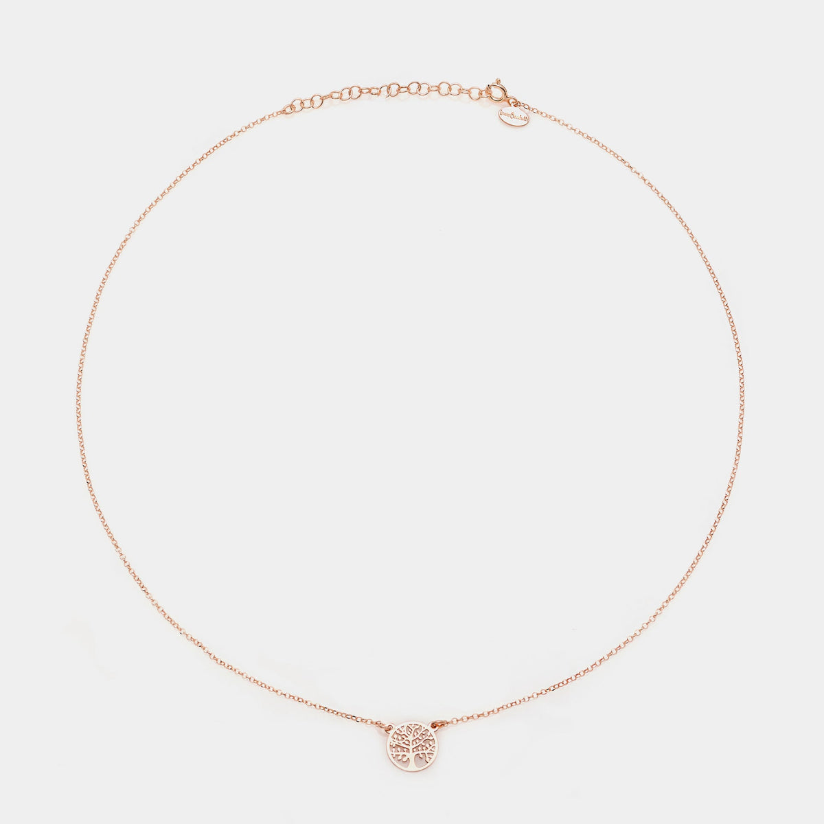 Collana argento rosato con centrale albero della vita traforato tondo
