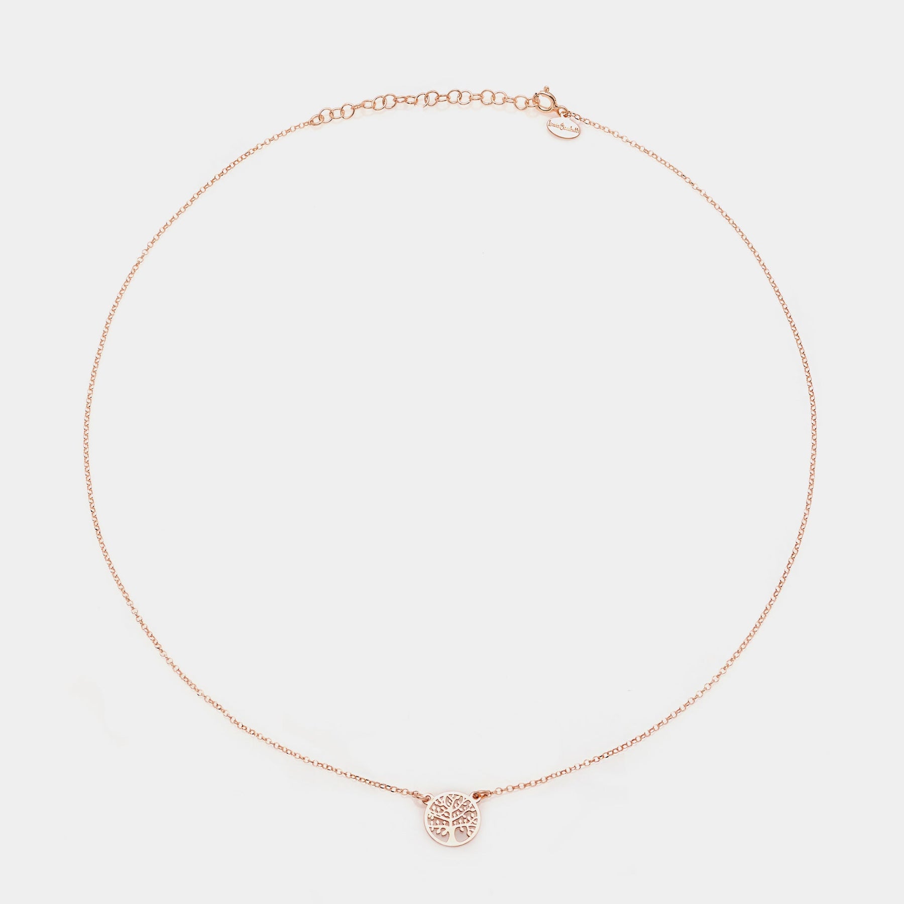 Rose gold silver necklace with round pierced tree of life centerpiece