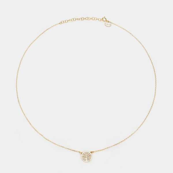 Collana argento dorato con centrale albero della vita traforato tondo