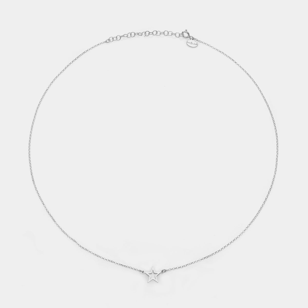 Rhodium-plated silver necklace with pierced star centerpiece