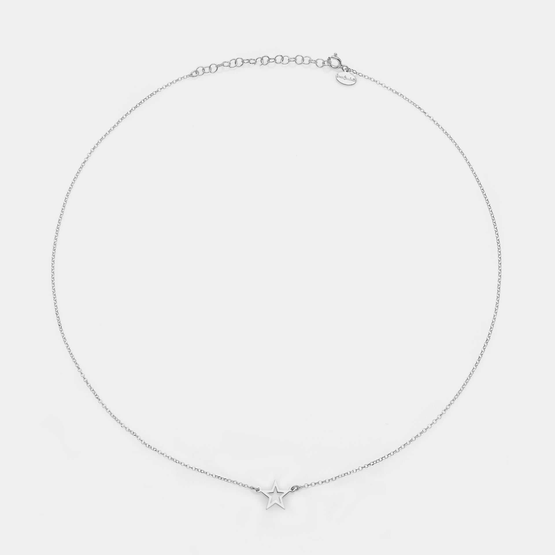 Rhodium-plated silver necklace with pierced star centerpiece