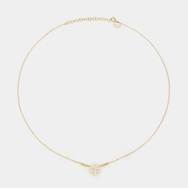 Collana argento dorato con centrale albero della vita traforato e 3 sfere sfaccettate ai lati