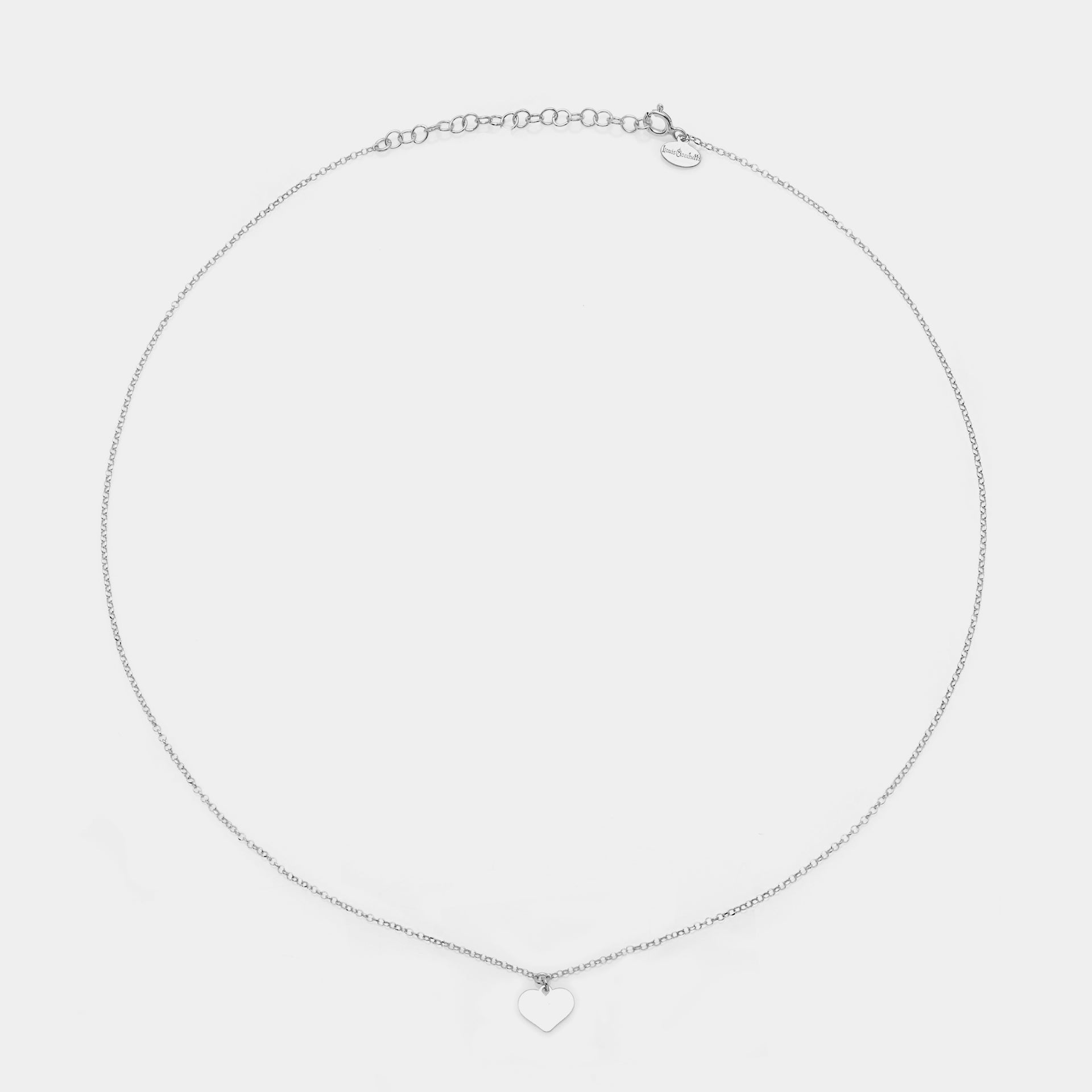 Rhodium-plated silver necklace with central heart pendant