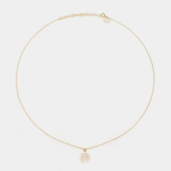 Gold-plated silver necklace with round pierced tree of life pendant