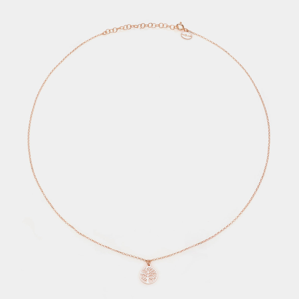 Rose gold silver necklace with round pierced tree of life pendant