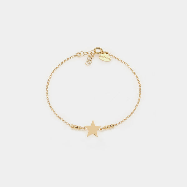 Gold-plated silver bracelet with faceted spheres and central star