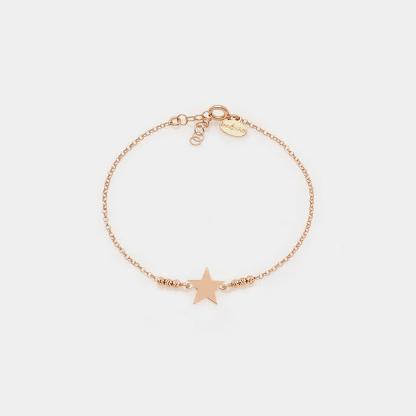 Pulsera de plata chapada en oro rosa con esferas facetadas y estrella central