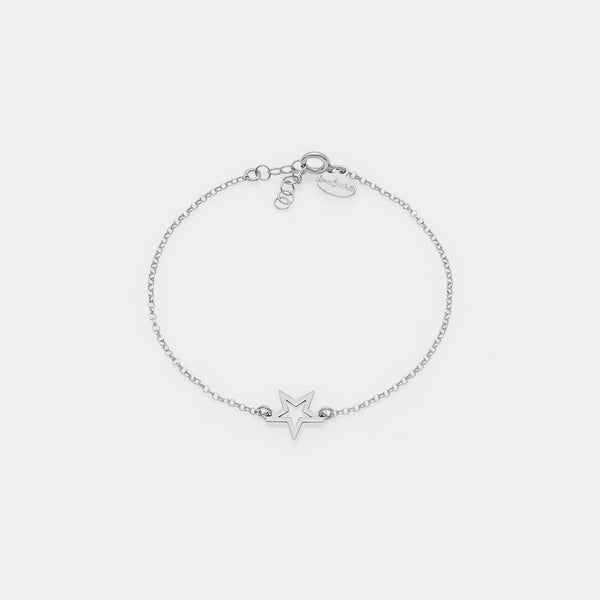Rhodium-plated silver bracelet with pierced star centerpiece