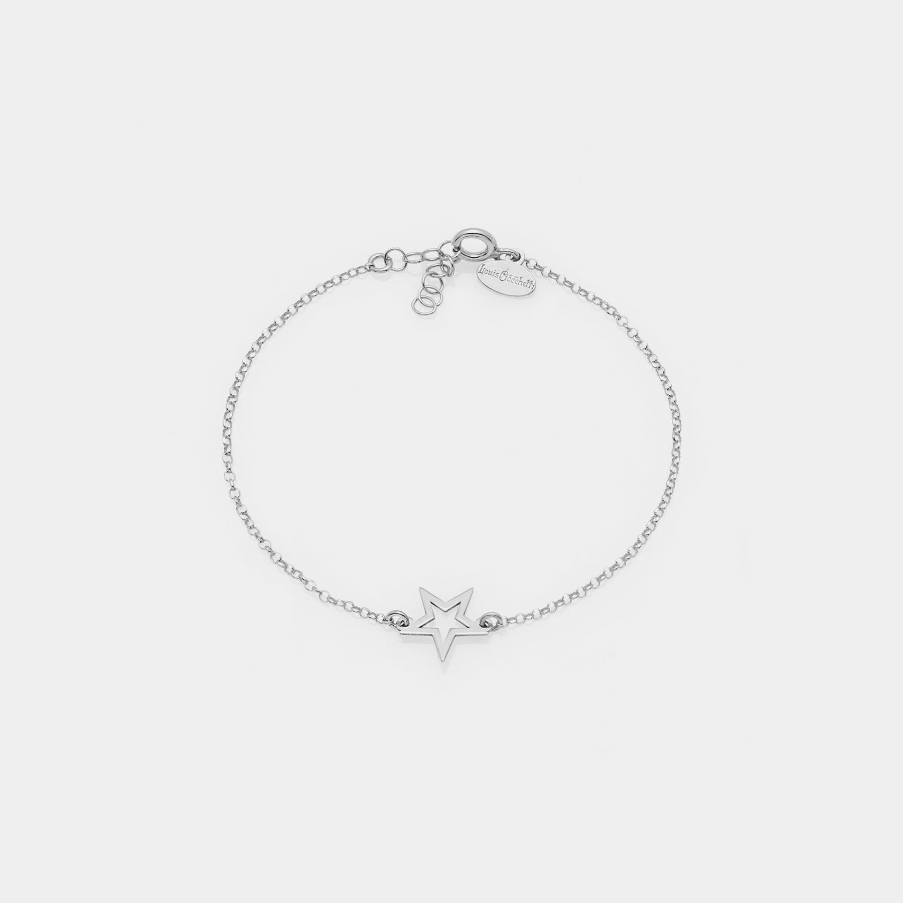Rhodium-plated silver bracelet with pierced star centerpiece