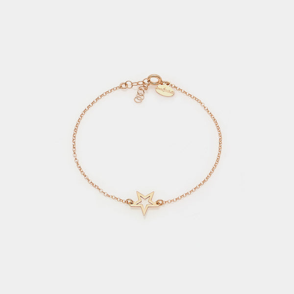 Rose gold plated silver bracelet with pierced star centerpiece
