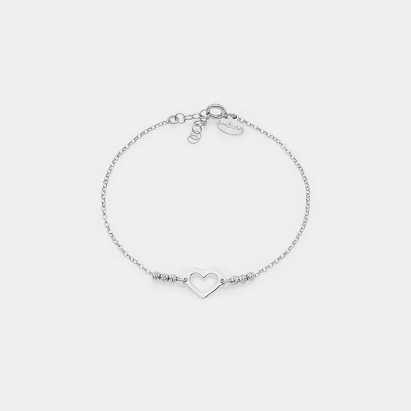 Bracciale argento rodiato con sfere sfaccettate e cuore centrale