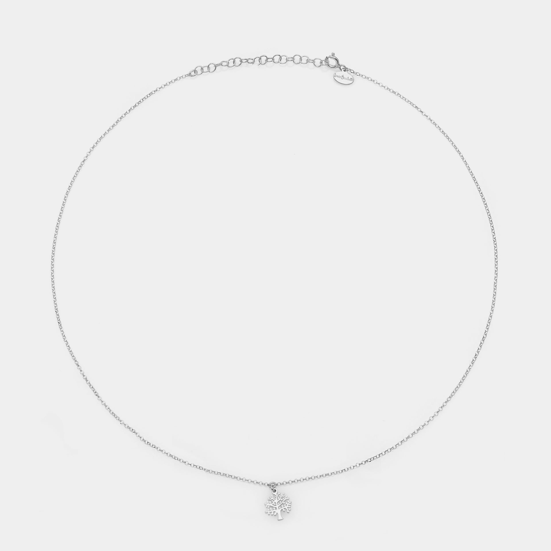 Rhodium-plated silver necklace with pierced tree of life pendant