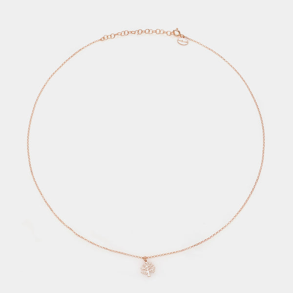 Rose gold silver necklace with pierced tree of life pendant