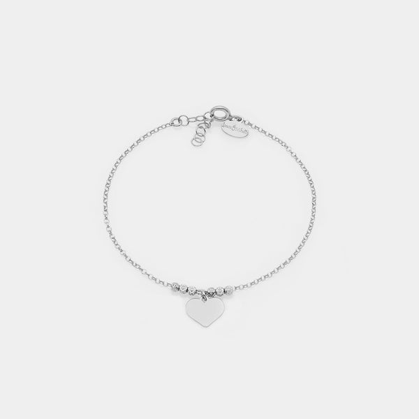 Bracciale argento rodiato con sfere sfaccettate e cuore pendente centrale