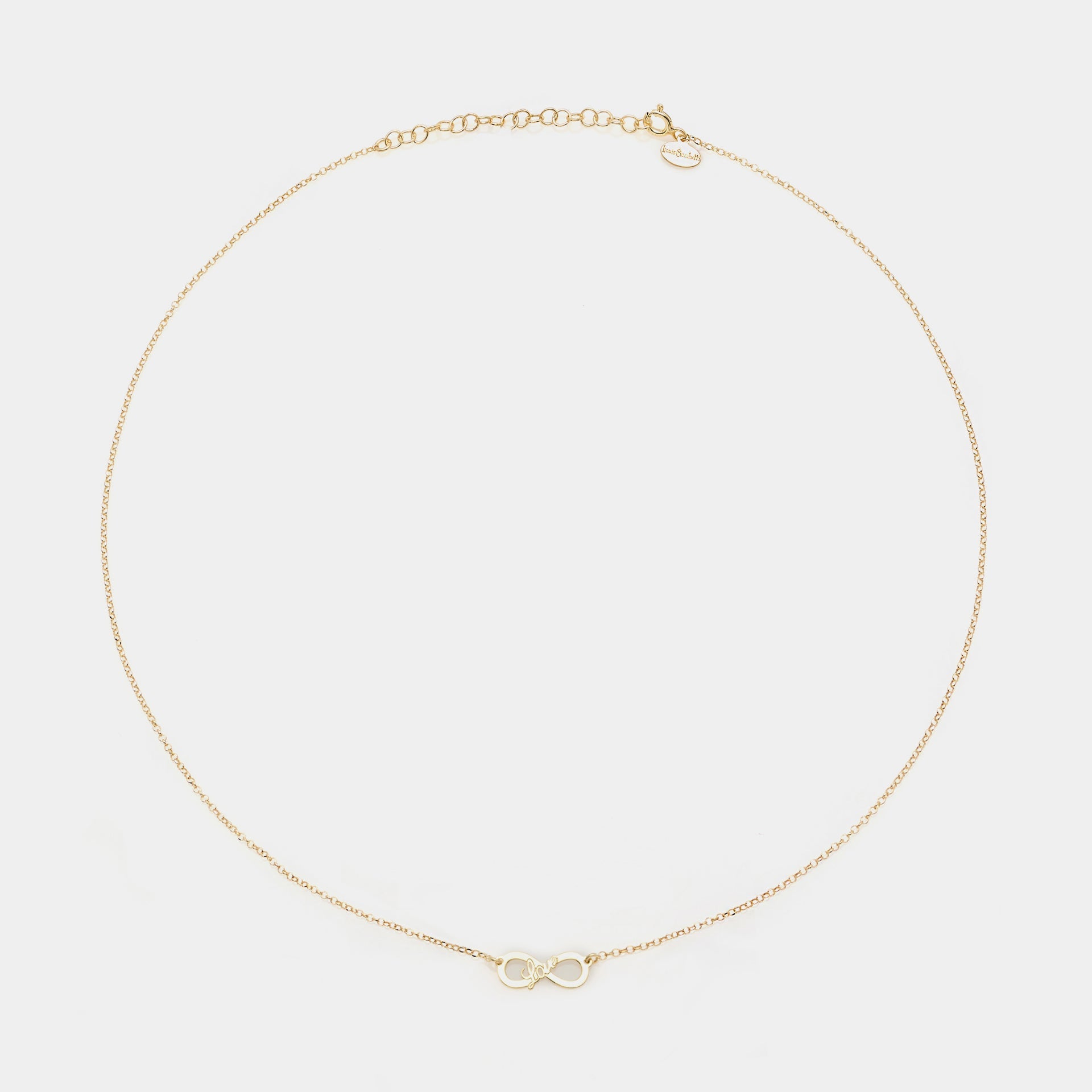 Gold-plated silver necklace with pierced infinity center and LOVE inscription