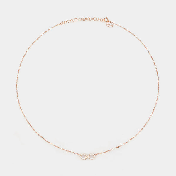 Rose gold silver necklace with pierced infinity center and LOVE inscription